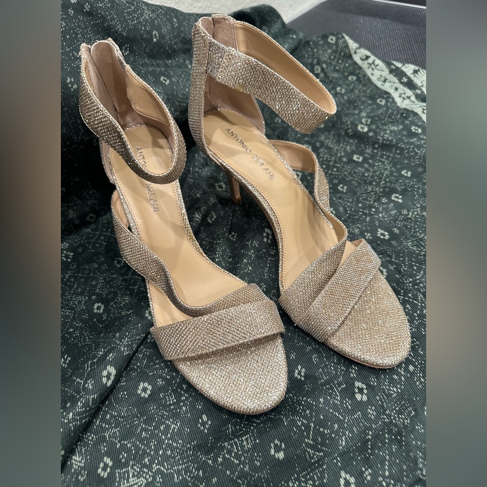 ANTONIO MELANI Rose Gold Glitter Strappy Heels